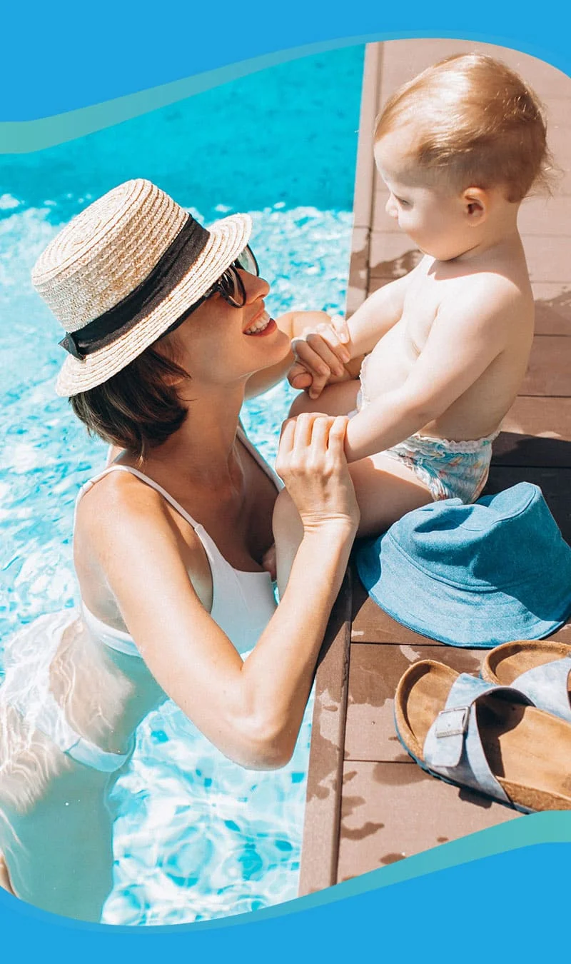 Madre y bebé en la pileta, confiá en tu agua