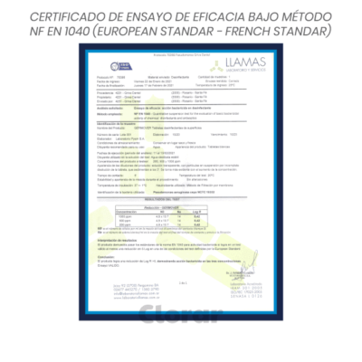 certificado de ensayo pastillas desinfectantes