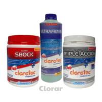 combo 12 promo cloro pastillas triple accion granulado shock y ultrafilter clorotec
